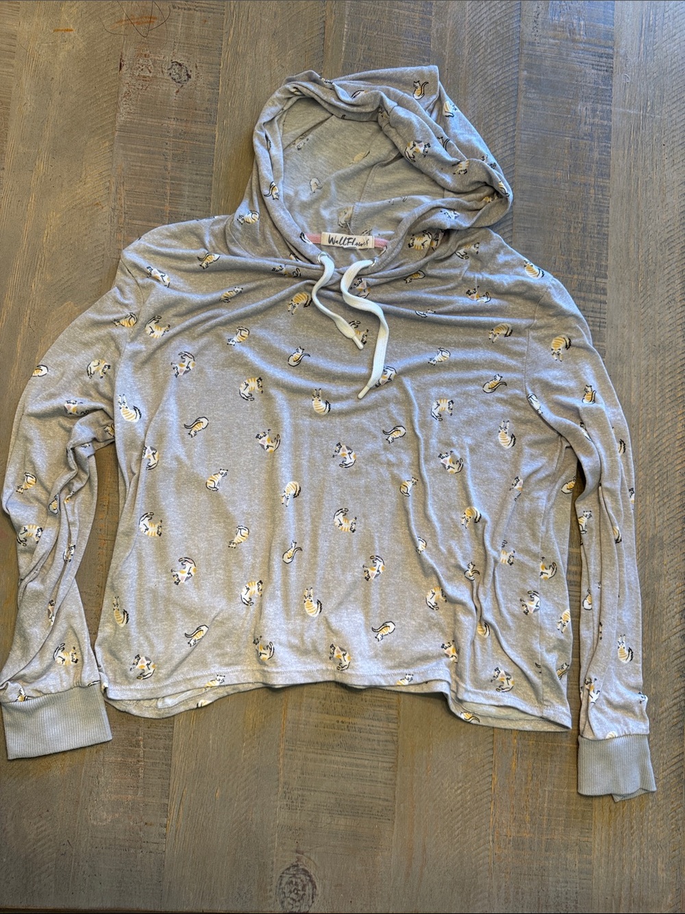 Wallflower Heather Gray Hoodie with Yellow & White Accent Cats